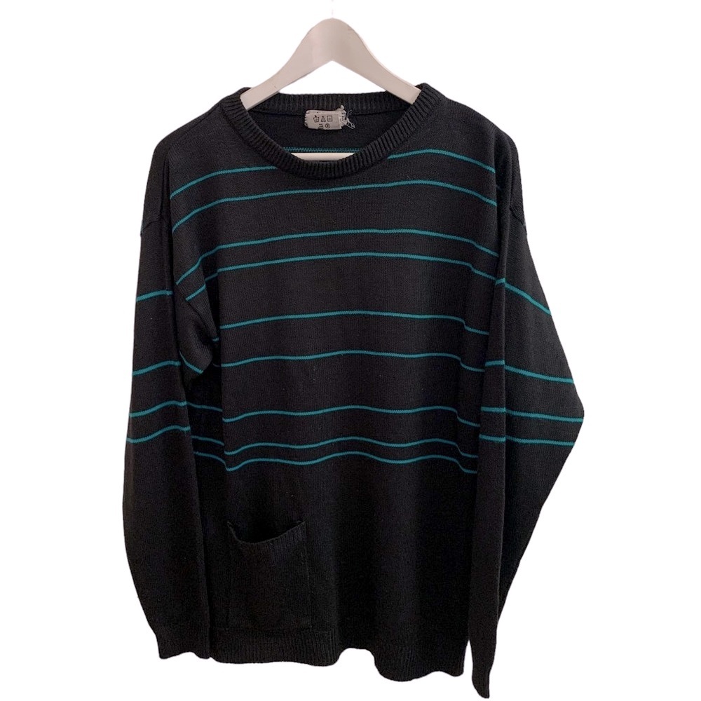 Vintage Prepstop Men’s Medium Striped Pullover Jumper Sweater Navy Blue & Green